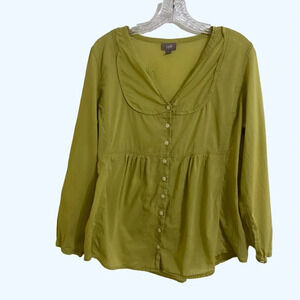 J. Jill Lime Green Button Down Long sleeve Loose Relaxed Fit Blouse LargeP